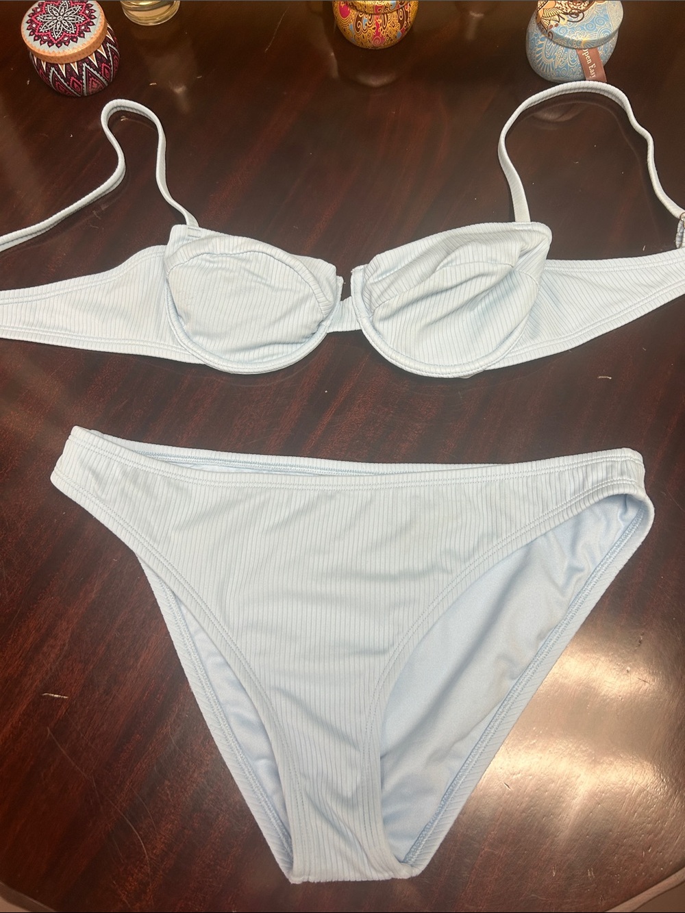 Shade & Shore Light Blue Ribbed Underwire Bikini Set